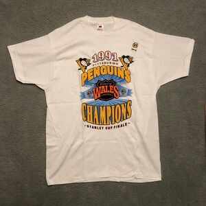 Vintage 1991 Pittsburgh Penguins Wales Conference Champions Shirt 2XL White NHL